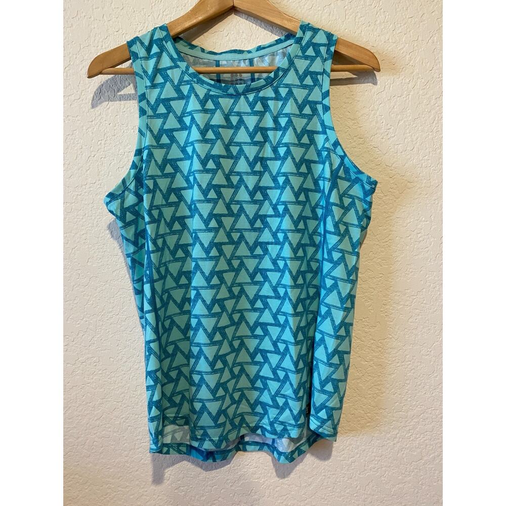 Title Nine Tank Top Sz M Green Blue Geometric Stretch Activewear Gym Pickleball